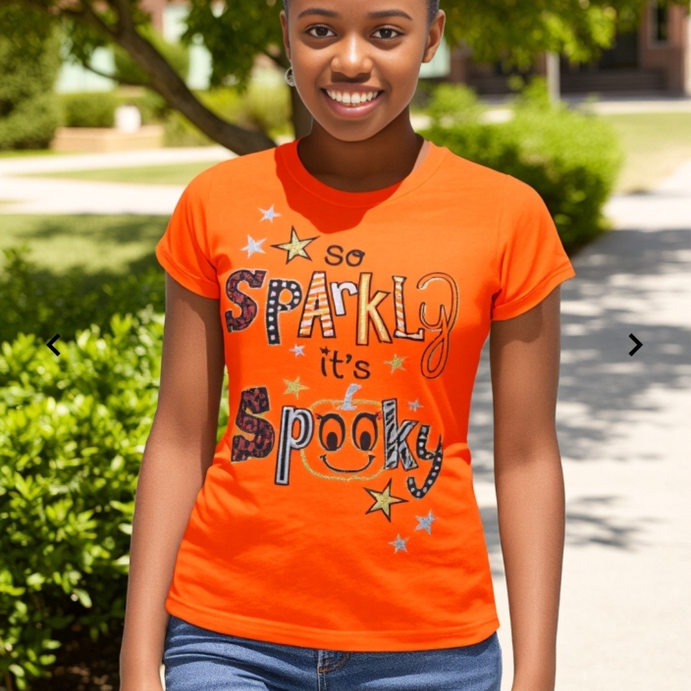 Halloween T-shirt with Sparkly Design Fits Womens XS/S (Actually Girls Size XL) - Picture 9 of 15